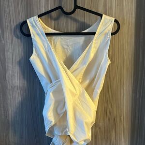 Jim Thompson Sleeveless White Linen Wrap Top